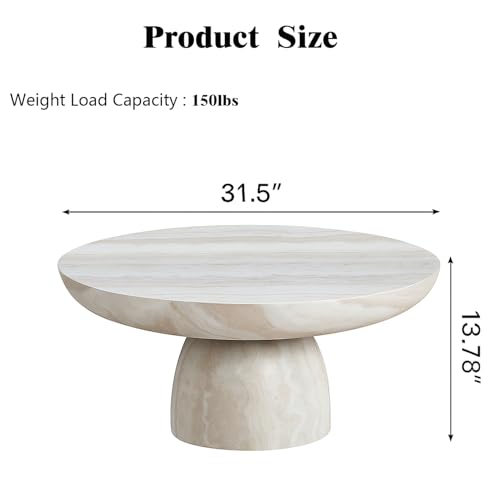 31.5" Round Marble Coffee Table with Pedestal (31.5“×13.78”) | Faux Marble Center Table Concrete Coffee Table Travertine Accent Table Living Room Furniture - color: Mars,ø31.5" X 13.8",pedestal