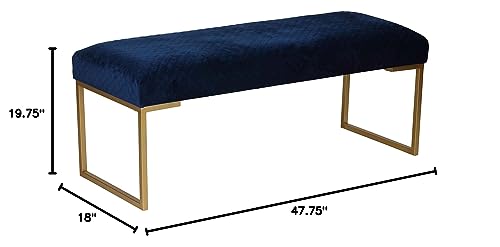 Cortesi Home Claymore Large Ottoman Bench with Painted Gold Legs, Blue Velvet, 48"