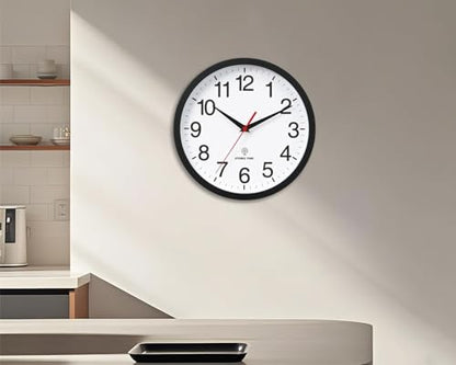 Wall Clock Analog 10 Inch Atomic Battery Operated Silent Clock | Black, Easy To Read, Non Ticking, Round, Accurate, Kitchen, Living Room, Classroom, Office, School - color: Atomic_black, size: 10 Inch