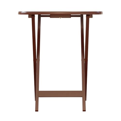 Furnifact Walnut Snack Table Set – Folding TV Trays with Stand for Dining, Working, and Serving – Space-Saving Table Trays for Any Living Room