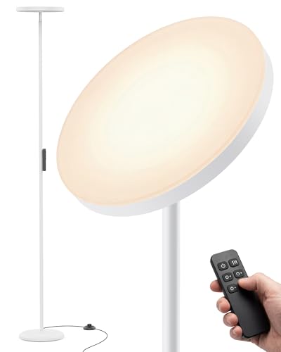 LED Floor Lamps, 2800Lm Standing Lamp Remote & Foot Switch with 1H Timer, 2700-6500K Stepless Dimmable Modern Pole Light for Bedroom, Office, Reading, White - color: White