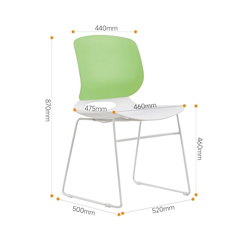 Stackable Chairs Set of 4: Modern Green & White Chairs for Cafe & Home Office - Ergonomic Back Support & Easy Stack Storage with Sturdy Metal Frame for Small Spaces