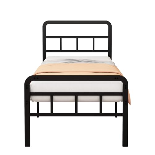 18 Inch Twin XL Bed Frame with Headboard and Footboard | Heavy Duty Extra Bed with Storage Space, Steel Slat, No Noise, No Box Spring Needed, Easy Assembly - color: Black Metal Headboard, size: Twin XL