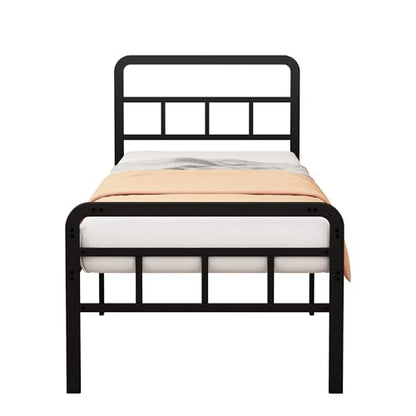 18 Inch Twin XL Bed Frame with Headboard and Footboard | Heavy Duty Extra Bed with Storage Space, Steel Slat, No Noise, No Box Spring Needed, Easy Assembly - color: Black Metal Headboard, size: Twin XL