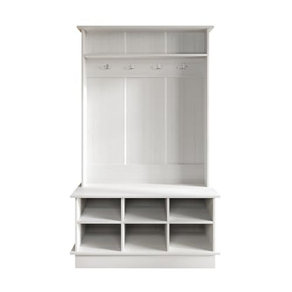 Entryway Hall Tree with Bench and 6 Storage Cubbies, Light Grey - color: Light Gray