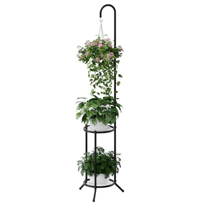 2 Tier Hanging Metal Plant Stand Space Saving Corner Plant Holder | Plant Shelf with Hooks Space Saving Corner Design Fits Bedroom, Balcony,Living Room and Patio Garden
