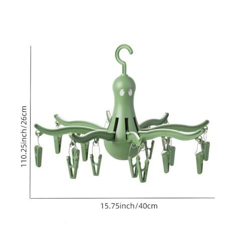 PRESSA 8-Claw Octopus Hanging Dryer 16 Clothes pegs, Easy to fold and Place -Turquoise (1, Green) - color: Green