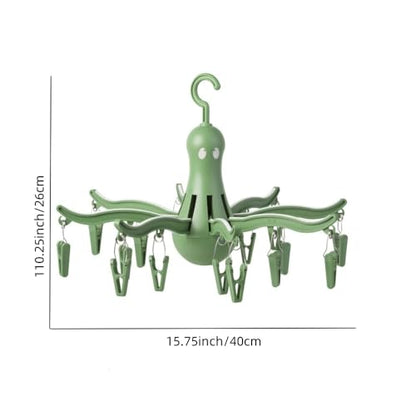 PRESSA 8-Claw Octopus Hanging Dryer 16 Clothes pegs, Easy to fold and Place -Turquoise (1, Green) - color: Green