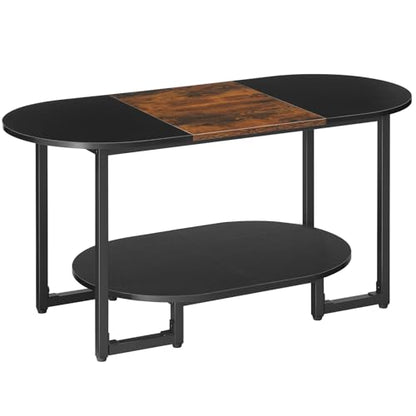 HOOBRO Coffee Table for Living Room, Oval Small Coffee Table with 2-Tier Open Storage Shelf, Industrial Cocktail Tea Table, Wooden Desktop Center Table, Home Office, Rustic Brown and Black BFK09KF01 - color: Rustic Brown and Black