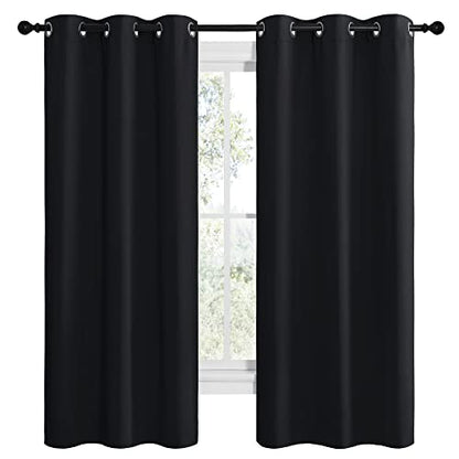 NICETOWN Bathroom Blackout Thermal Curtains and Drapes, Black Solid Thermal Insulated Grommet Blackout Drapery Panels for Window (2 Panels, 42 inches Wide by 68 inches Long, Black) - color: Black, size: 42"W x 68"L (Pack of 2)