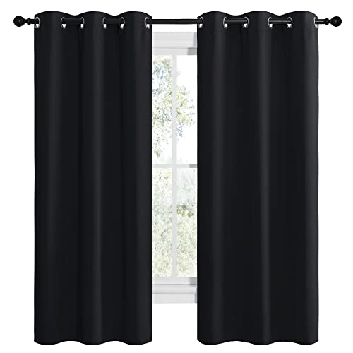 NICETOWN Bathroom Blackout Thermal Curtains and Drapes, Black Solid Thermal Insulated Grommet Blackout Drapery Panels for Window (2 Panels, 42 inches Wide by 68 inches Long, Black) - color: Black, size: 42"W x 68"L (Pack of 2)