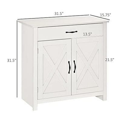 HOMCOM Farmhouse Sideboard Buffet Cabinet Barn Door White Wash | Coffee Bar Cabinet, Drawer, Adjustable Shelf, Kitchen, Living Room, Entryway - color: White Wash