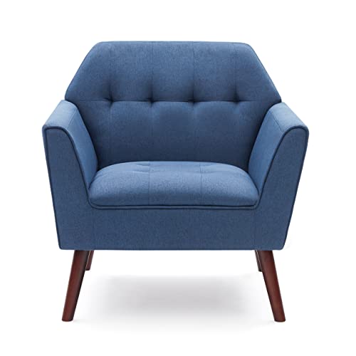 Accent Chairs for Bedroom, Midcentury Modern Living Room Accent Arm Chair, Linen Fabric Comfy Reading Chair, Tufted Sofa Chair, Blue - color: Blue, size: 1 pack