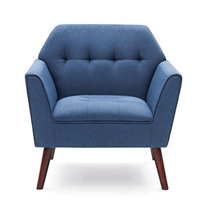 Accent Chairs for Bedroom, Midcentury Modern Living Room Accent Arm Chair, Linen Fabric Comfy Reading Chair, Tufted Sofa Chair, Blue - color: Blue, size: 1 pack