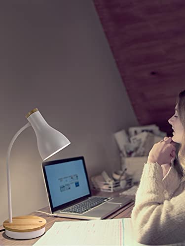 LALISU Metal Desk Lamp Wireless Charging Table Lamp Touch Reading Lights Arc Desk Lamps for Bedroom, 3 Way Dimmable Bedside Lamp with USB Charging Ports Lamp for Study Room and Office (Touch-White) - color: Touch-White