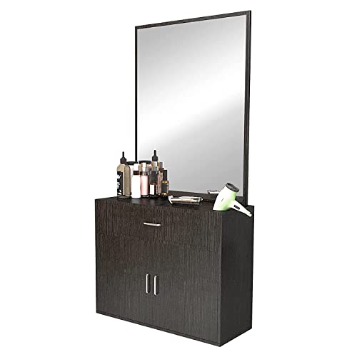 Artist hand Wall Mount Salon Station Styling Station Barber Beauty Spa Salon Equipment(Black) | Space Saving Wall Mounted Styling Station Designed For Hair Styling, Barber Shop, Beauty Salon & Spas - color: Deep Wood-grain