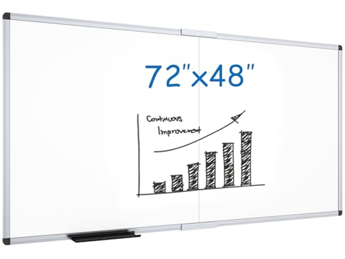 VIZ-PRO Magnetic Dry Erase Board, 72 X 48 Inches, Foldable Wall-Mounted Whiteboard with Silver Aluminum Frame & Marker Tray for School Office and Home 6' X 4' - size: 72"W x 48"H