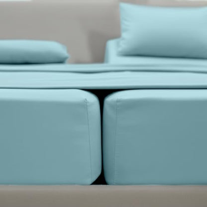 Elegant Comfort Luxury Quality Microfiber 5-Piece 1500 Premium Hotel Sheet Set-Wrinkle Resistant, All Around Elastic Fitted Sheet, Deep Pocket up to 16", Split King, Aqua - color: Aqua, size: Split King