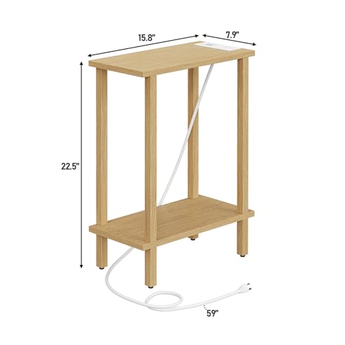 TUTOTAK Narrow Side Table, 2-Tier Small End Table with Charging Station | Skinny Sofa Table, Slim Nightstand, Easy Assembly for Living Room, Bedroom, Natural TB01BN060 - color: Natural, size: 2-tier