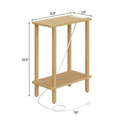 TUTOTAK Narrow Side Table, 2-Tier Small End Table with Charging Station | Skinny Sofa Table, Slim Nightstand, Easy Assembly for Living Room, Bedroom, Natural TB01BN060 - color: Natural, size: 2-tier
