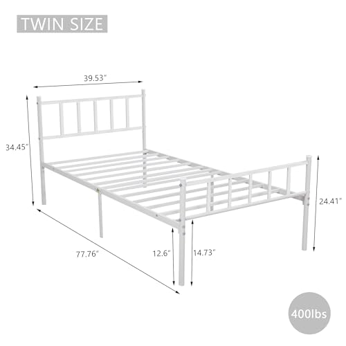Metal Platform Twin Size Bed Frame, White | Headboard and Footboard , Sturdy Steel Slats Support , No Box Spring Needed Easy Assembly - color: White, size: Twin