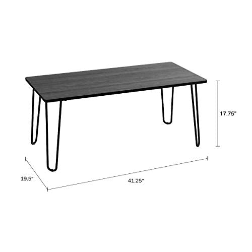 Lavish Home Small Space Coffee Table with Hairpin Legs – Minimalist Industrial Living Room Table with Woodgrain-Look Top and Steel Legs (Black) - color: Black Woodgrain