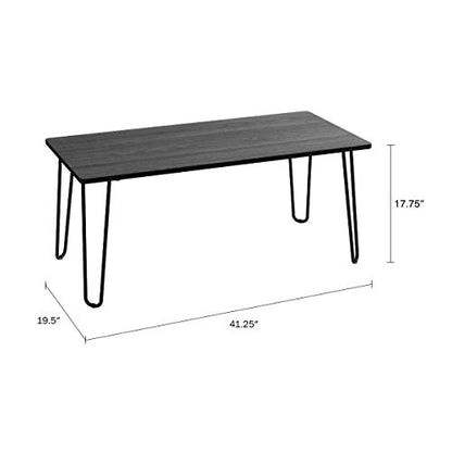 Lavish Home Small Space Coffee Table with Hairpin Legs – Minimalist Industrial Living Room Table with Woodgrain-Look Top and Steel Legs (Black) - color: Black Woodgrain