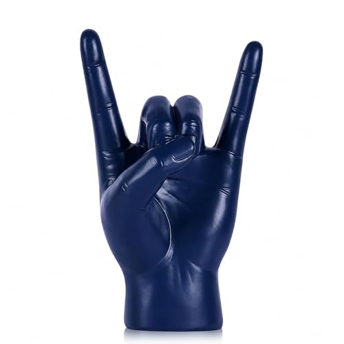 QIANLING 7.7" Blue Resin Rock On Hand Gesture Statue - Rock Culture Music Lovers' Decorative Tabletop Sculpture for Bookshelf, Desk & Mantel Decor in Home or Office, Modern Symbolic Figurine - color: Navy Blue