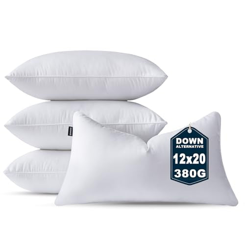 12 x 20 Pillow Insert Set of 4 Down Alternative Throw Pillow Inserts Small Lumbar Decorative Pillow White Rectangle Pillows Stuffing for Living Room Couch Bed Sofa Interior Cushions - size: 12 X 20 Inches Set of 4