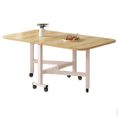 Wooden Foldable Dining Table with 6 Wheels,Space Saving Kitchen Table for Small Space,Rectangular Expandable Drop Leaf Dining Table for Dining,Living Room,Apartment,WoodA White,39.4" W - color: Wood a + White, size: 23.6"Dx39.4"Wx29.5"H