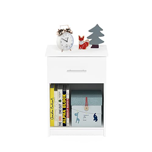 Furinno Tidur Nightstand, Solid White | Bar Handle, with Storage Shelf, Bedside Table, End Table, Side Table, for Bedroom, Closet, Dorm - color: Solid White, style: 1-Pack Handle