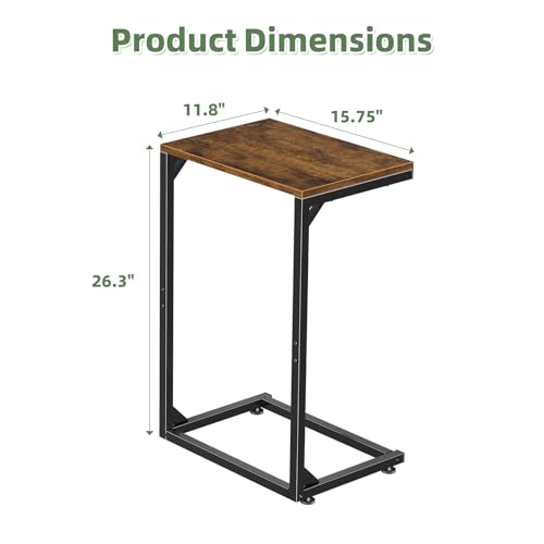 Simple Trending C Shaped End Table, Small Side Table, TV Trays for Couch, Sofa Table for Living Room, Bedside, Rustic Brown - size: Wide Table Top Single Set