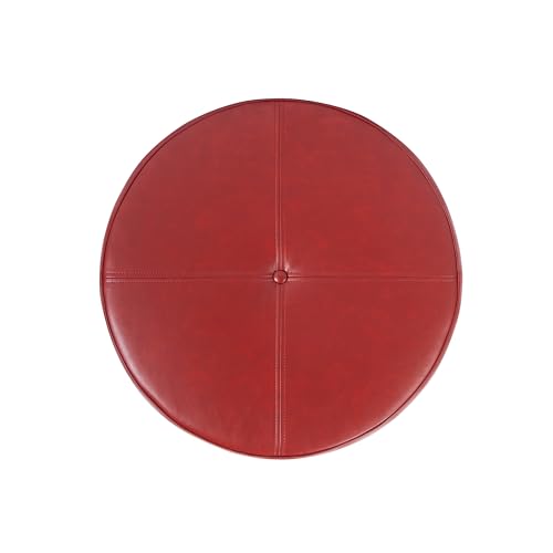 HomePop Round Leatherette Storage Ottoman with Lid, Cinnamon Red Large - color: Cinnamon Red