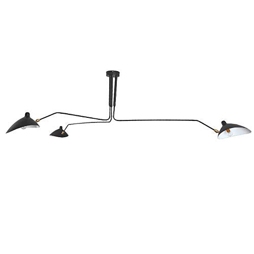 Mid Century Modern Chandelier Black with Swing Arm & Adjustable Lampshade, 3 Arm Chandelier Black Large Pendant Light Fixtures for Living Room Dining Room Kitchen
