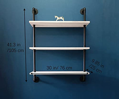 HDDFER Industrial Pipe Shelving Rustic White Pipe Wall Shelves Bathroom Shelves with Wood Planks Industrial Floating Shelves 30 Inch Farmhouse Bookshelf Pipe Shelves Wall Mounted - color: White, size: 3Tier30in