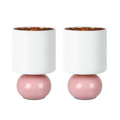 Hamucd Ceramic Table Lamps Set of 2, Modern Classic Bedside Lamps for Nightstand, Small Table Lamp for Bedroom Living Room Desk End Table (Pink) - color: Pink