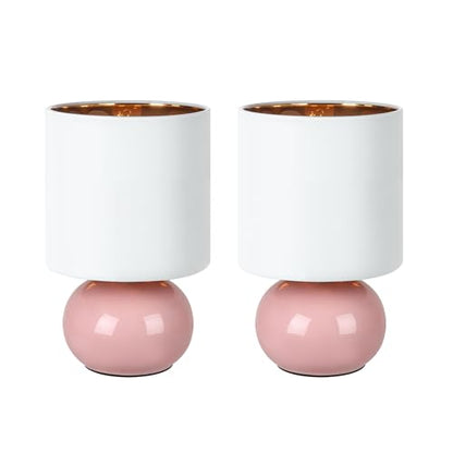 Hamucd Ceramic Table Lamps Set of 2, Modern Classic Bedside Lamps for Nightstand, Small Table Lamp for Bedroom Living Room Desk End Table (Pink) - color: Pink