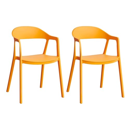Stackable Dining Chair Plastic Dining Chairs Set of 2 with Hollow Back Dining Chairs Set Modern Save Space Kitchen Chairs - color: Yellow Orange