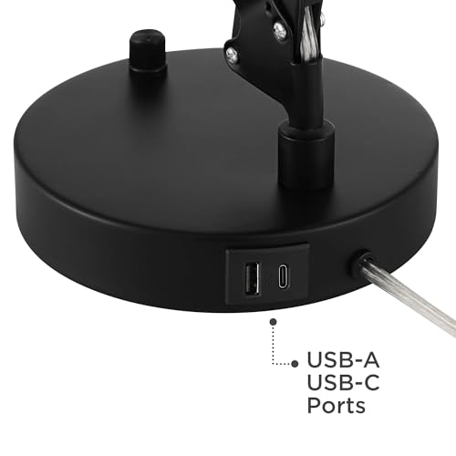 Wyatt 25" High Architect Desk Lamp USB Black Finish Adjustable Height | USB Ports A+C Charging Modern Metal Home Office Living Room Bedroom Bedside Nightstand House Lighting