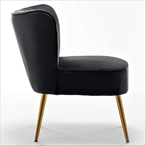 Container Furniture Direct Modern Velvet Accent Chair for Living Room, Bedroom, or Entryway, Stylish and Comfortable Armless Design with Metal Legs, Black - color: Black