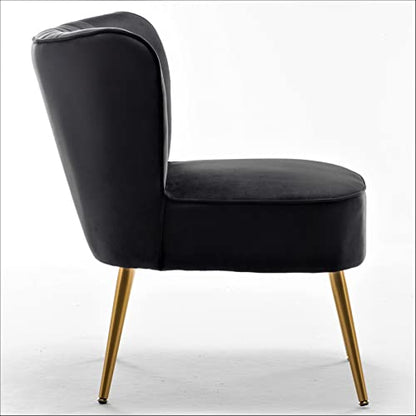 Container Furniture Direct Modern Velvet Accent Chair for Living Room, Bedroom, or Entryway, Stylish and Comfortable Armless Design with Metal Legs, Black - color: Black