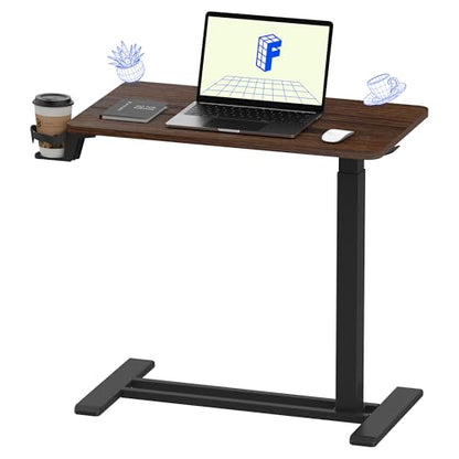FLEXISPOT H7 28" Pneumatic Height-Adjustable Overbed Table with Wheels | C-shaped bedside table,Medical End Table,Rolling Cart TV Tray,Laptop desk for Hospital Home use,27.6"W x 15.7"D,Mahogany - color: Mahogany, size: Small