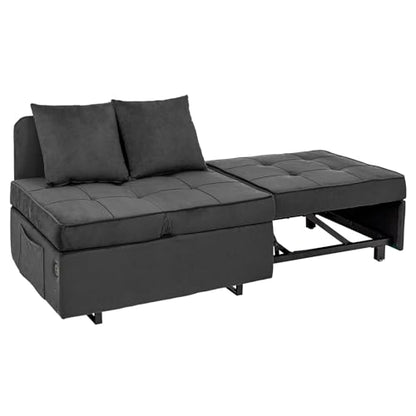 Convertible Sofa Bed 4-in-1 Pull Out Couch, Ottoman Bed Sleeper, Dark Grey | Velvet Love seat Couch Sleeper Chair Bed with USB Ports, 5 Adjustable Backrest and Pillow for Living Room Apartment Office - color: Grey