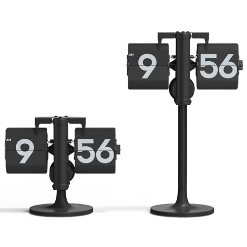 mooas Standing Height Adjustable Flip Desk Clock (Black), Retro Vintage Analog Design Flip Clock Standing Clock Battery Operated, for Home Living Room Office School Hotel - color: Adjustable Black