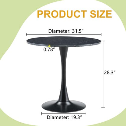 31.5" Round Dining Table, Mid-Century Modern Tulip Table with Thickened Tabletop & Metal Pedestal, Circle Bistro Table for Kitchen, Small Places, Apartments, Cafe - color: Dark Grey, size: 31.5" dining table