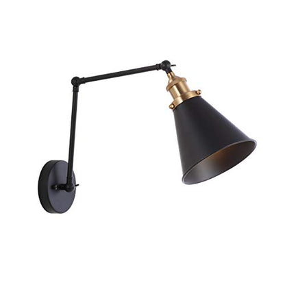 JONATHAN Y Rover 1-Light Wall Sconce 7", Black/Brass Gold | Adjustable Arm, Hardwired Bedside Reading Swing Arm, Farmhouse Cone Shade, Metal Hardwired Indoor Fixture, LED Bulbs Included - color: Black/Brass Gold, size: Set of 1