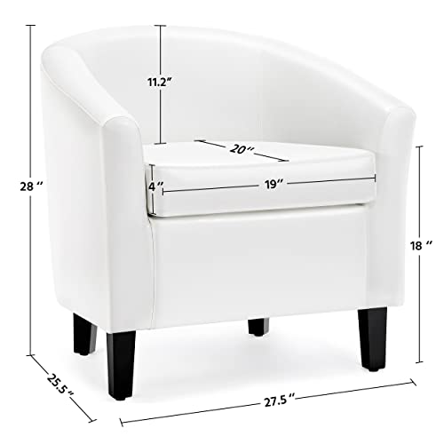 Yaheetech Accent Chairs Set of 2, Faux Leather Barrel Armchairs White | Water-resistant Faux Leather Chairs with High-density Foam and Solid Wood Legs for Living Room, Waiting Room, Small Space - color: White(faux Leather), style: without Ottoman