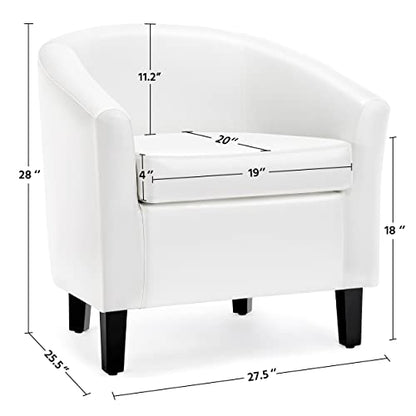 Yaheetech Accent Chairs Set of 2, Faux Leather Barrel Armchairs White | Water-resistant Faux Leather Chairs with High-density Foam and Solid Wood Legs for Living Room, Waiting Room, Small Space - color: White(faux Leather), style: without Ottoman