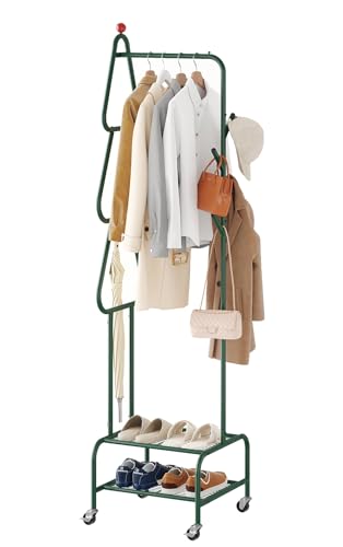 viewcare Coat Rack with Wheels, 4 Hooks Rolling Garment Rack, 360° Swivel Wheels with Brake, Heavy Duty Metal Rustproof for Entryway Bedroom