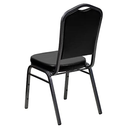 Flash Furniture Hercules Crown Back Stackable Banquet Chair, Silver, 4-Pack | Silver Vein Frame, Vinyl Upholstery - color: Black Vinyl/Silver Vein Frame, size: Set of 4